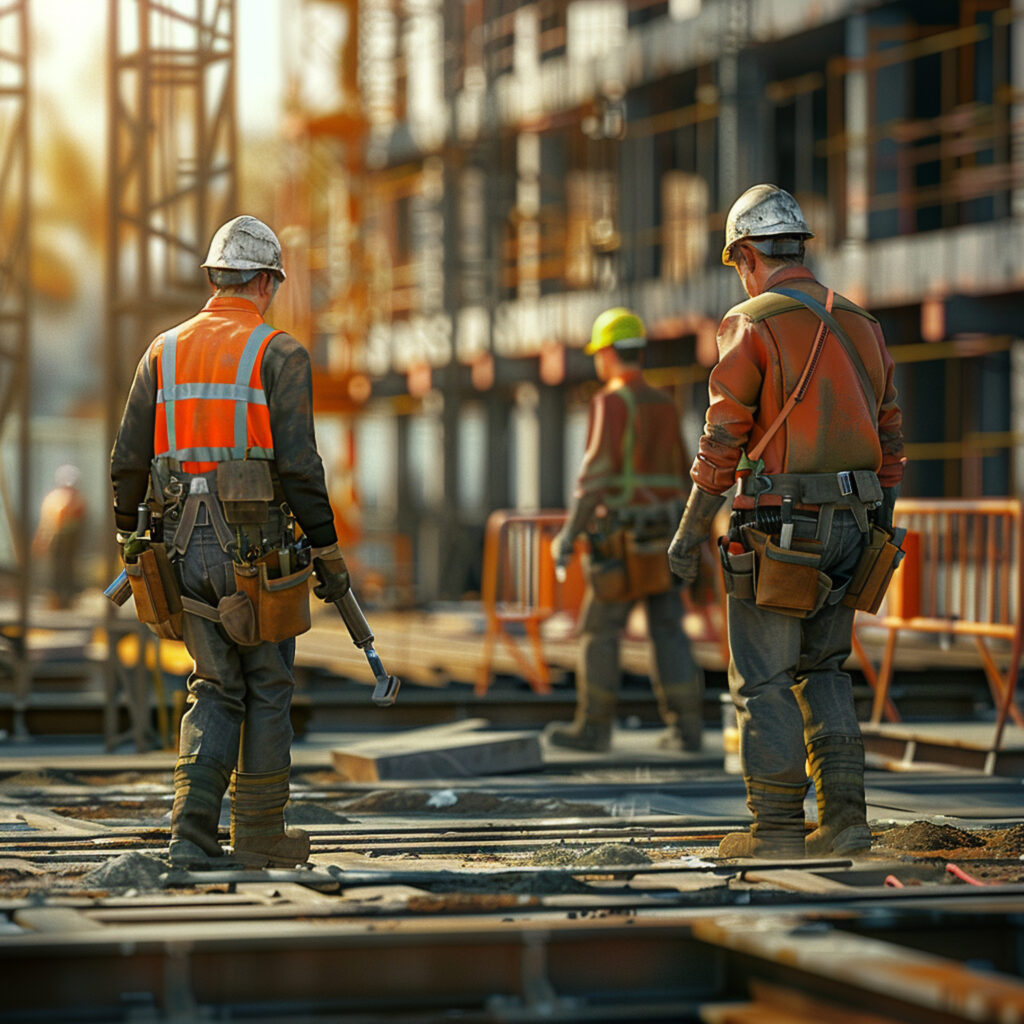 Workers in a busy worksite